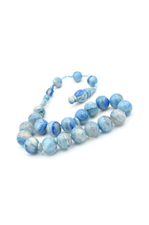 Erhan Turan Yapımı Hareli Açık Mavi Sıkma Kehribar Efe Maskot Tesbih