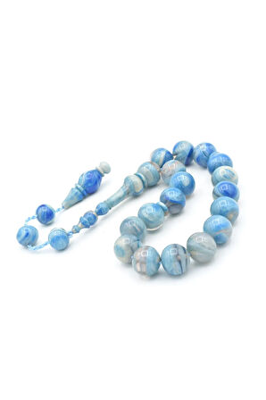 Erhan Turan Yapımı Hareli Açık Mavi Sıkma Kehribar Efe Maskot Tesbih