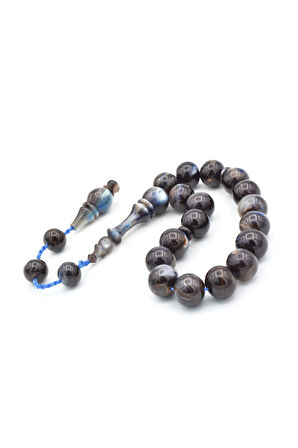 Erhan Turan Yapımı Kahverengi Mavi Sıkma Kehribar Efe Maskot Tesbih