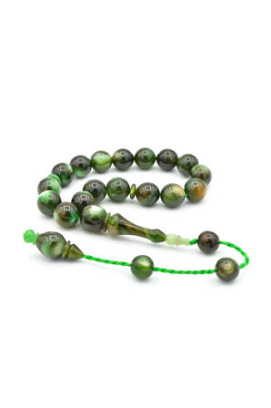 Erhan Turan Yapımı Kahverengi Yeşil Sıkma Kehribar Efe Maskot Tesbih