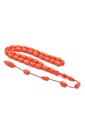 Ahmet Emin Yapımı İmamesi Halkalı Simli Turuncu Sıkma Kehribar Tesbih