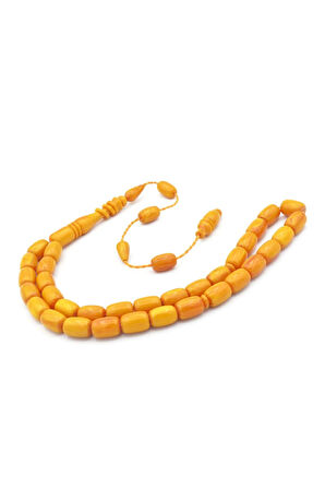 Ahmet Emin Yapımı İmamesi Halkalı Koyu Sarı Sıkma Kehribar Tesbih