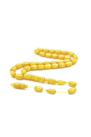 Ahmet Emin Yapımı İmamesi Halkalı Simli Sarı Sıkma Kehribar Tesbih