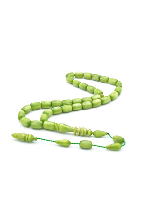 Ahmet Emin Yapımı İmamesi Halkalı Simli Yeşil Sıkma Kehribar Tesbih