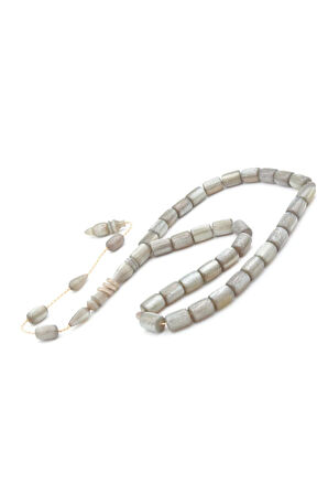 Ahmet Emin Yapımı İmamesi Halkalı Simli Gri Sıkma Kehribar Tesbih