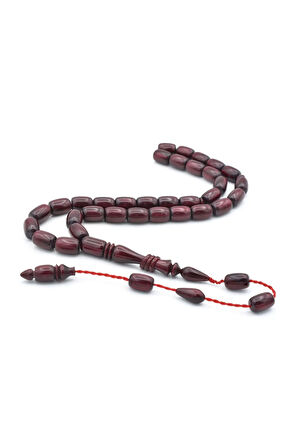 Ahmet Emin Yapımı İmamesi Halkalı Simli Bordo Sıkma Kehribar Tesbih