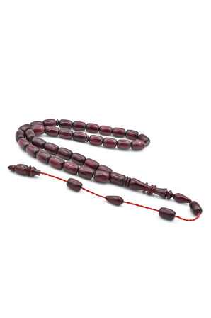 Ahmet Emin Yapımı İmamesi Halkalı Simli Bordo Sıkma Kehribar Tesbih