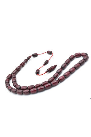 Ahmet Emin Yapımı İmamesi Halkalı Simli Bordo Sıkma Kehribar Tesbih