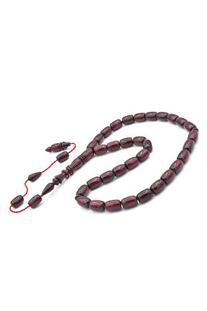 Ahmet Emin Yapımı İmamesi Halkalı Simli Bordo Sıkma Kehribar Tesbih