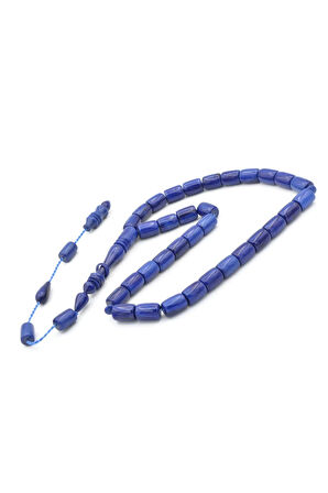 Ahmet Emin Yapımı İmamesli Halkalı Lacivert Sıkma Kehribar Tesbih