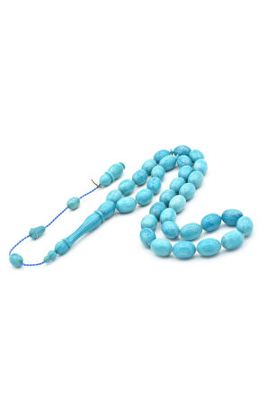 İbrahim Uysal İmzalı Beyzi İri Boy Turkuaz Sıkma Kehribar Tesbih