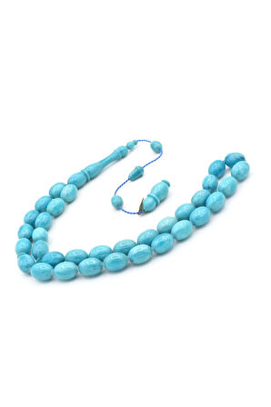 İbrahim Uysal İmzalı Beyzi İri Boy Turkuaz Sıkma Kehribar Tesbih