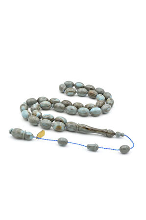 İbrahim Uysal İmzalı Beyzi İri Boy Gri Mavi Sıkma Kehribar Tesbih