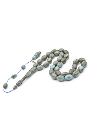 İbrahim Uysal İmzalı Beyzi İri Boy Gri Mavi Sıkma Kehribar Tesbih