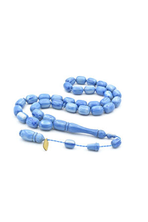 İbrahim Uysal İmzalı Kapsül İri Boy Mavi Beyaz Sıkma Kehribar Tesbih