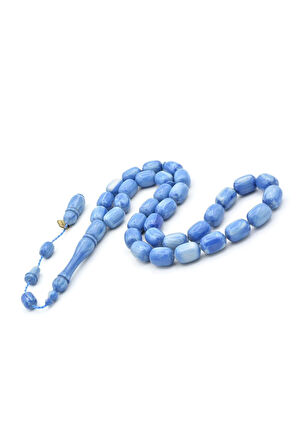 İbrahim Uysal İmzalı Kapsül İri Boy Mavi Beyaz Sıkma Kehribar Tesbih