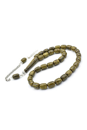 Gümüş Kaplama Kamçılı Kapsül Koyu Yeşil Katalin Tesbih