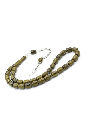 Gümüş Kaplama Kamçılı Kapsül Koyu Yeşil Katalin Tesbih