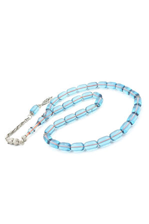 Gümüş Kaplama Kamçılı Kapsül Kesim Mavi Sıkma Kehribar Tesbih