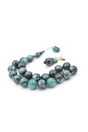 Vefa Usta İmzalı Küre Kesim Gri Mavi Sıkma Kehribar Efe Maskot Tesbih