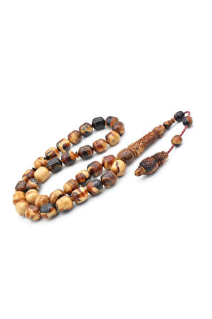 Sistemli Fıçı Kesim İri Boy Kahverengi Beyaz Toz Pres Kehribar Tesbih