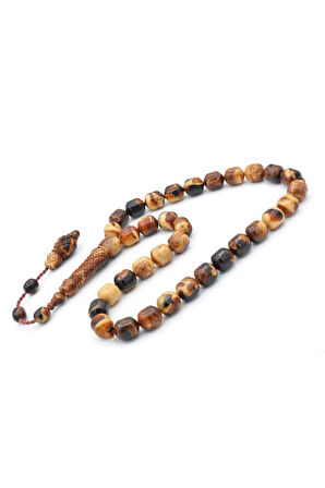 Sistemli Fıçı Kesim İri Boy Kahverengi Beyaz Toz Pres Kehribar Tesbih