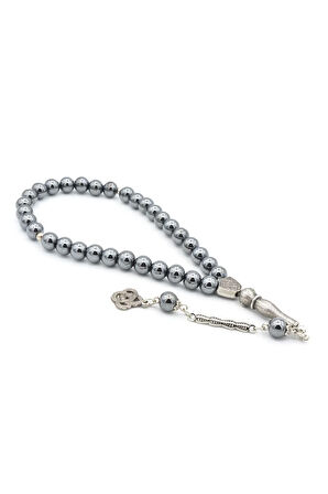 Gümüş Kaplama Malzemeli Küre Kesim Hematit Taşı Tesbih 003