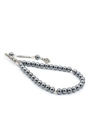 Gümüş Kaplama Malzemeli Küre Kesim Hematit Taşı Tesbih 003