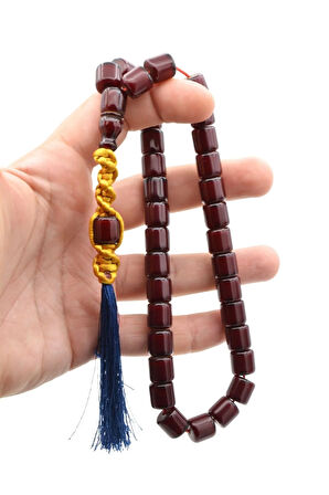 Makrome Model Fıçı Kesim Bordo Sıkma Kehribar Tesbih