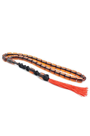 Makrome Model Fıçı Kesim Turuncu Sıkma Kehribar Tesbih