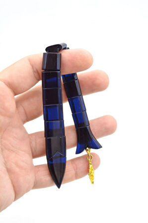 Usta İşi Lacivert Sıkma Kehribar Balık Tesbih