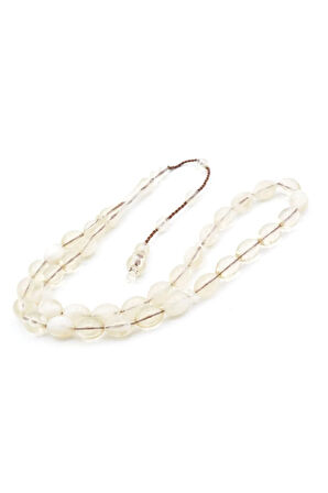 Sistemli Beyzi Kesim İri Boy Hareli Beyaz Toz Kehribar Tesbih