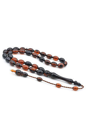 Sistemli Beyzi Kesim İri Boy Turuncu Siyah Toz Kehribar Tesbih