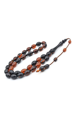Sistemli Beyzi Kesim İri Boy Turuncu Siyah Toz Kehribar Tesbih