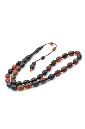 Sistemli Beyzi Kesim İri Boy Turuncu Siyah Toz Kehribar Tesbih