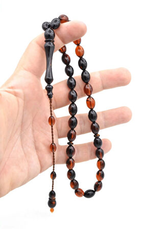 Sistemli Beyzi Kesim İri Boy Turuncu Siyah Toz Kehribar Tesbih