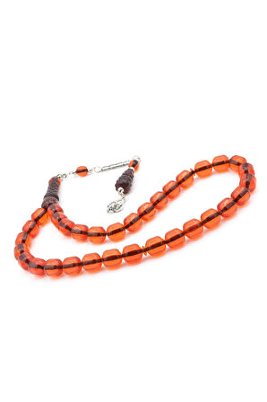 Fıçı Kesim İri Boy Kırmızı Toz Pres Kehribar Tesbih