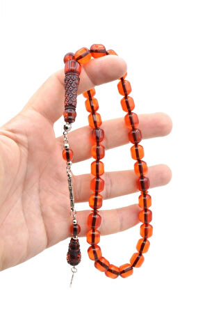 Fıçı Kesim İri Boy Kırmızı Toz Pres Kehribar Tesbih