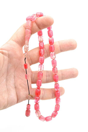 Hakan Turan İmzalı Kapsül Kesim Hareli Pembe Sıkma Kehribar Tesbih