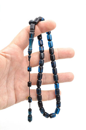 Hakan Turan İmzalı Kapsül Kesim Siyah Lacivert Sıkma Kehribar Tesbih