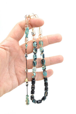 Hakan Turan İmzalı Kapsül Kesim Şeffaf Lacivert Sıkma Kehribar Tesbih