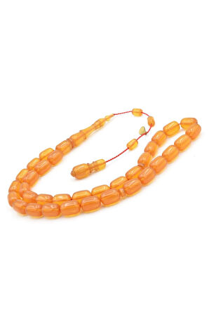 Hakan Turan İmzalı Kapsül Kesim Açık Turuncu Sıkma Kehribar Tesbih