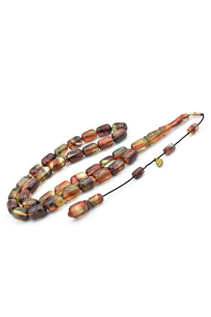 Hakan Turan İmzalı Kapsül Kesim Kahverengi Yeşil Sıkma Kehribar Tesbih