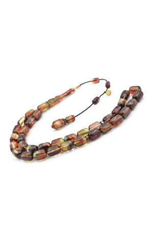 Hakan Turan İmzalı Kapsül Kesim Kahverengi Yeşil Sıkma Kehribar Tesbih