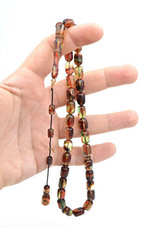 Hakan Turan İmzalı Kapsül Kesim Kahverengi Yeşil Sıkma Kehribar Tesbih