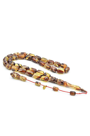 Hakan Turan İmzalı Kapsül Kesim Kahverengi Sarı Sıkma Kehribar Tesbih