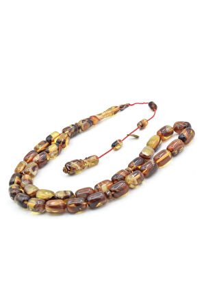 Hakan Turan İmzalı Kapsül Kesim Kahverengi Sarı Sıkma Kehribar Tesbih