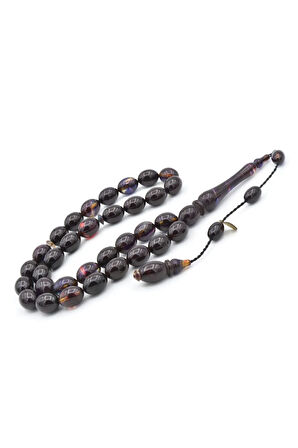 Hakan Turan İmzalı Beyzi Kesim Koyu Renkli Sıkma Kehribar Tesbih