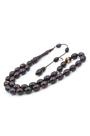 Hakan Turan İmzalı Beyzi Kesim Koyu Renkli Sıkma Kehribar Tesbih