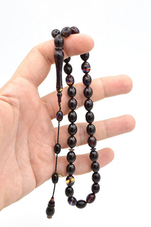 Hakan Turan İmzalı Beyzi Kesim Koyu Renkli Sıkma Kehribar Tesbih